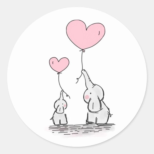 Sticker Rond Eléphant mère et bébé avec ballons (Devant)