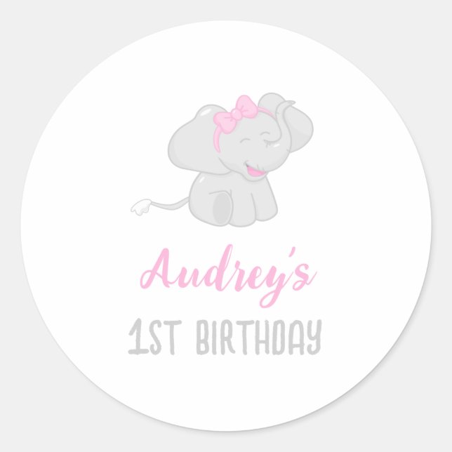Sticker Rond Eléphant mignon 1er anniversaire (Devant)