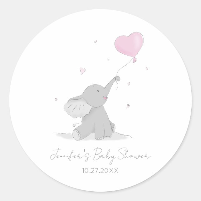 Sticker Rond Eléphant mignon avec Baby shower à ballon (Devant)