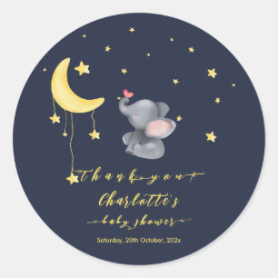 Sticker Rond Eléphant mignon avec petit Baby shower papillon