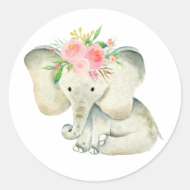 Sticker Rond Eléphant mignon bébé fille avec fleurs