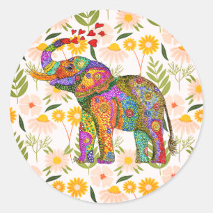 Sticker Rond Eléphant mignon et coloré