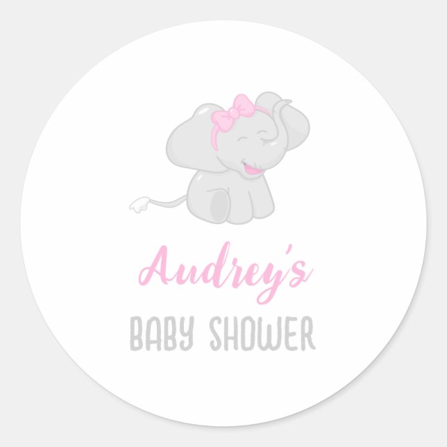 Sticker Rond Eléphant mignon fille Baby shower (Devant)