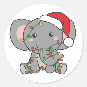 Sticker Rond Eléphant Noël Animaux d'hiver Eléphants Classi