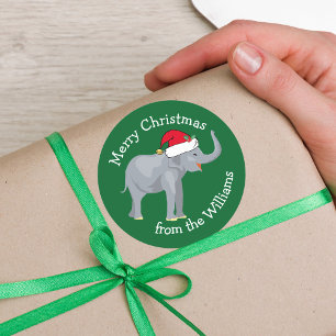 Sticker Rond Elephant Noël mignon personnalisé de cadeau de fam