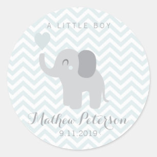 Sticker Rond Éléphant nouveau-né Chevron de garçon de