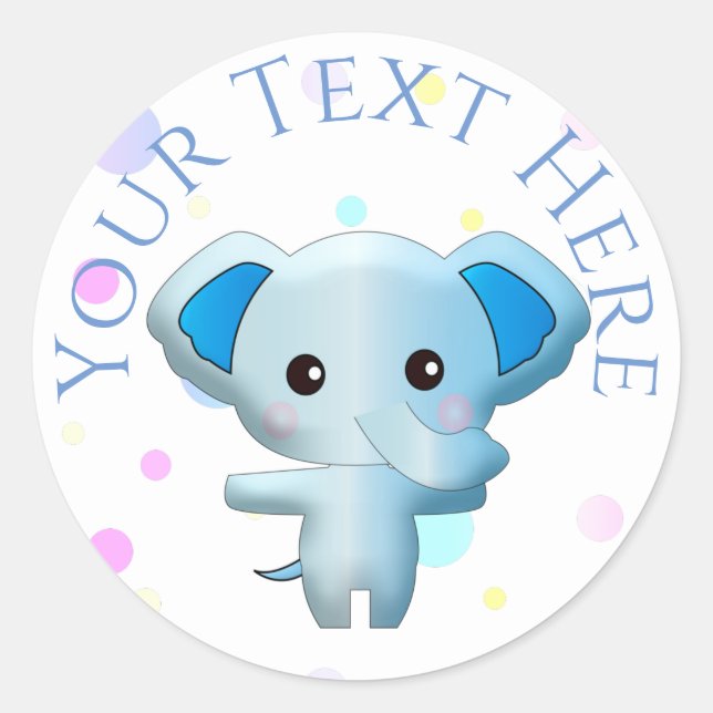 Sticker Rond Eléphant petit garçon bleu mignon (Devant)