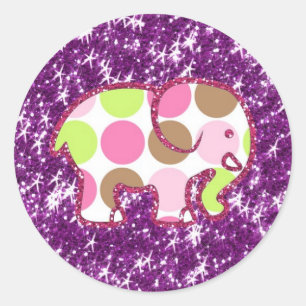 Sticker Rond Eléphant Polka Dot Sparkly Purple Gifts Girls