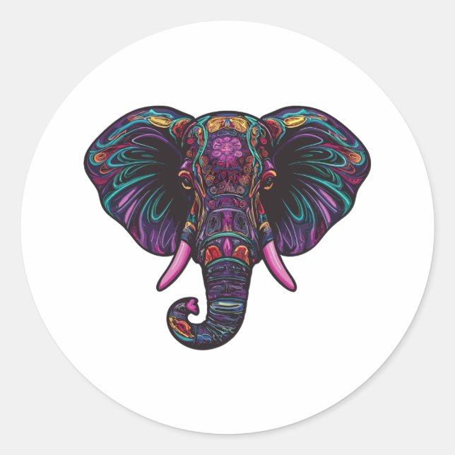 Sticker Rond Eléphant psychédélique coloré (Devant)