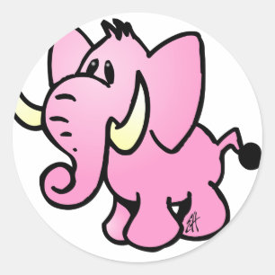 Sticker Rond Eléphant rose