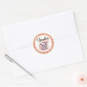 Sticker Rond Eléphant rose doux - Sourires d'arachide