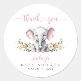 Sticker Rond Eléphant rose mignon bébé fille Merci douche