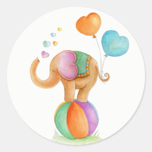 Sticker Rond Éléphant sur un art fantaisie d'aquarelle de