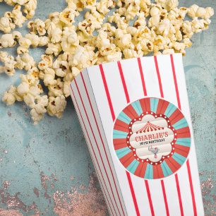 Sticker Rond Eléphant vintage en cirque Motif rouge et bleu