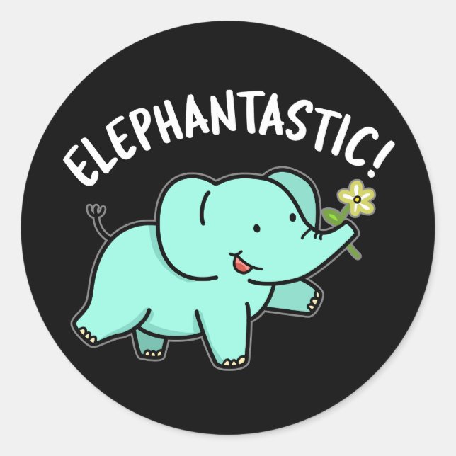 Sticker Rond Elephantastic Funny Elephant Pun Dark BG (Devant)
