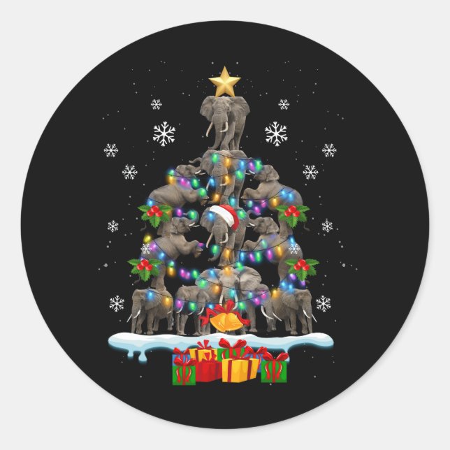 Sticker Rond Elephants Arbre de Noël Elephant Amant Animal Wil (Devant)