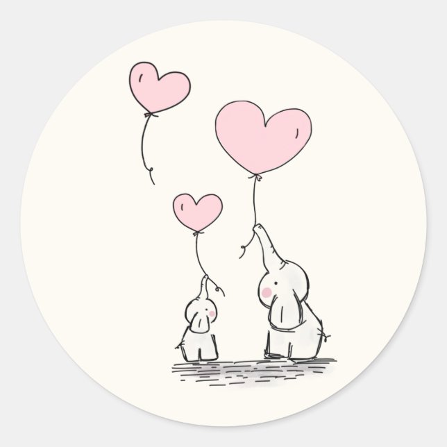 Sticker Rond Éléphants élégants de bébé et ballons roses de (Devant)