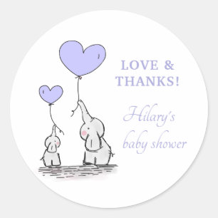 Sticker Rond Eléphants   Lilac Balloons Baby shower Merci