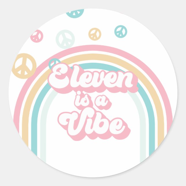 Sticker Rond Eleven est une Vibe Retro Summer Rainbow (Devant)