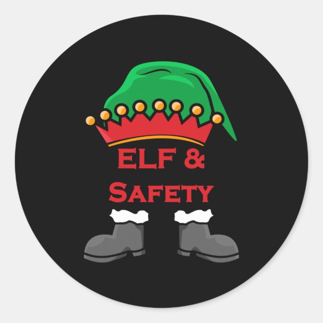 Sticker Rond Elf And Safety, Funny Health &amp; Safety Elf Long (Devant)