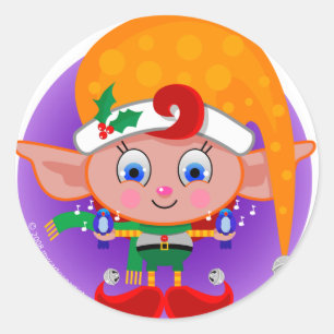 Sticker Rond Elf avec Bluebirds