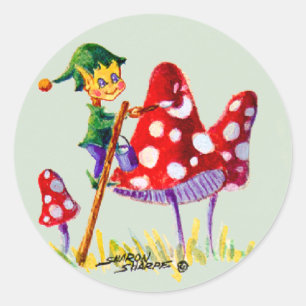 Sticker Rond ELF PEIGNANT LE CHAMPIGNON par SHARON SHARPE