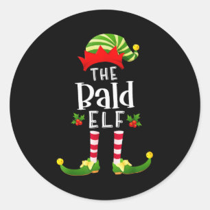 Sticker Rond Elfe de Noël chauve en pyjama assorti pour fête de