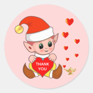 Sticker Rond Elfe mignon avec coeurs d'amour Merci Rond Classiq
