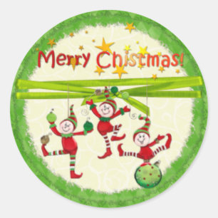 Sticker Rond Elfes de Noël Tags/Stickers
