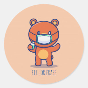 Sticker Rond Éliminateur de masque pour ours mignon personnalis
