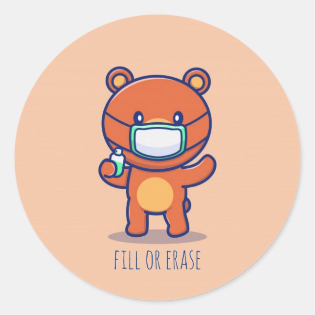Sticker Rond Éliminateur de masque pour ours mignon personnalis (Devant)