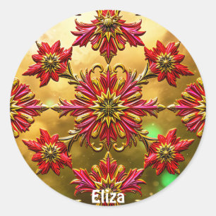 Sticker Rond ELIZA ~ Rouge brillant Noir Noir Or ~