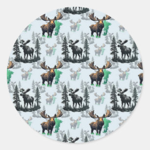 Sticker Rond Elk Moose Antlers Deer Design Motif