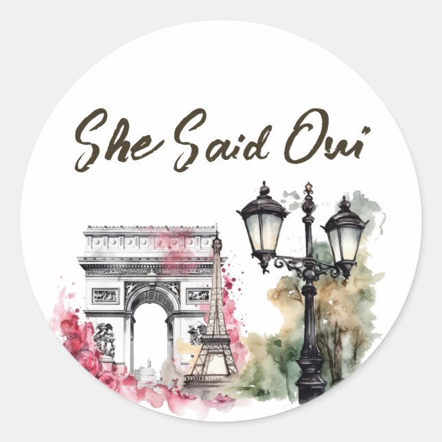 Sticker Rond Elle a dit oui Paris Fête de Mariage (Devant)