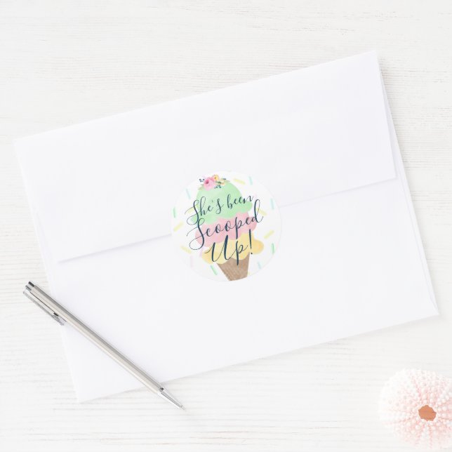 Sticker Rond Elle a été ramassée Glace Mariage (Enveloppe)