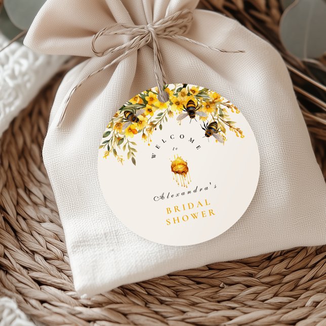 Sticker Rond Elle A Trouvé Son Miel Fête des mariées Rustique (Créateur téléchargé)