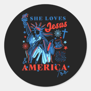 Sticker Rond Elle aime Jésus et la fête de l'indépendance de l'