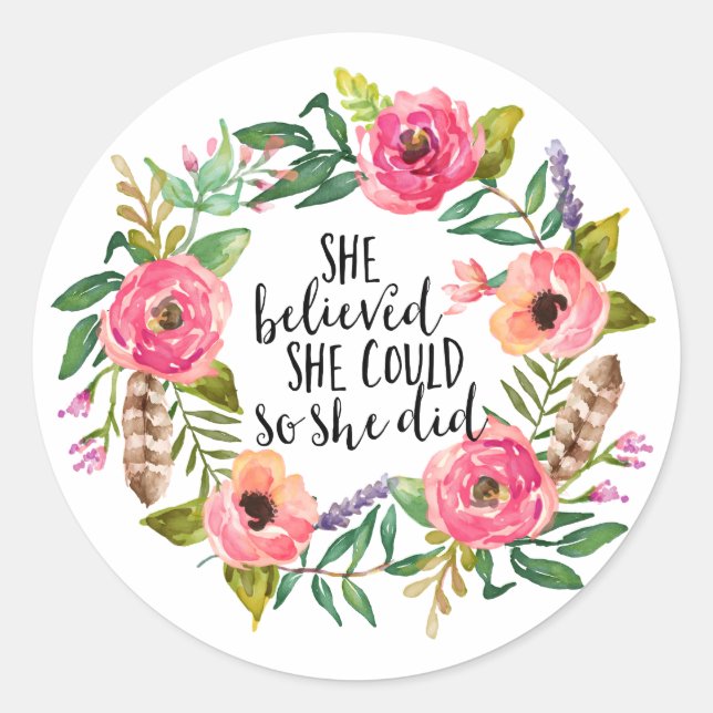 Sticker Rond Elle croyait qu'elle pouvait le faire (Devant)
