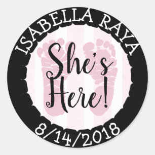 Sticker Rond Elle est là, nouvelle petite Faire-part
