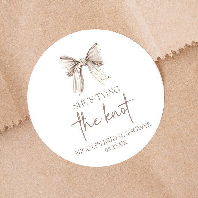 Sticker Rond Elle Noue Le Nœud Blanc Fête de Mariage (Créateur téléchargé)