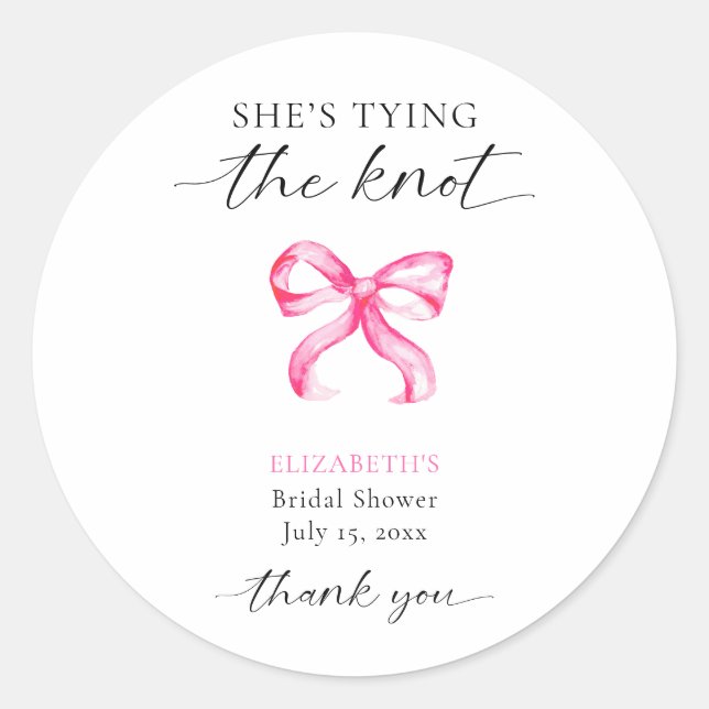 Sticker Rond Elle Noue le Nœud Cadeau de Mariage Personnalisé (Devant)
