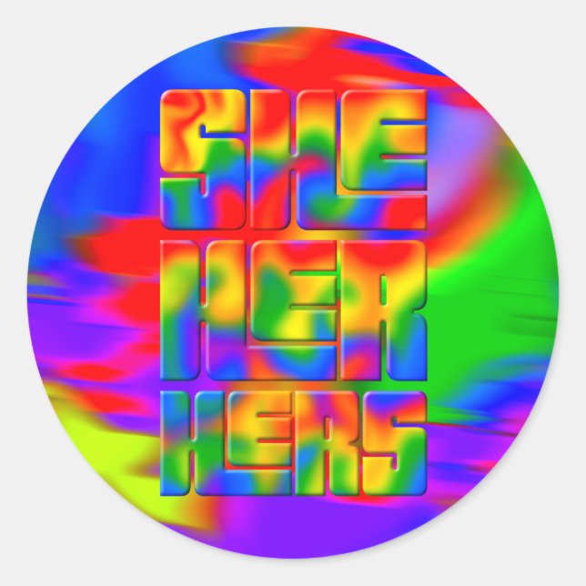 Sticker Rond Elle Ses Pronononounes Rainbow Tie Dye (Devant)