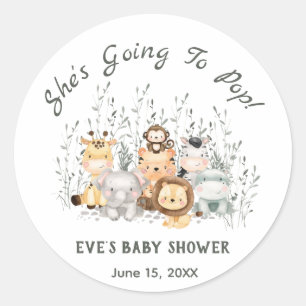 Sticker Rond Elle va faire du Baby shower Safari Animaux