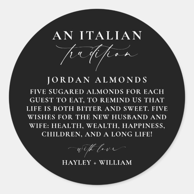 Sticker Rond Ellesmere Noir Tradition Italienne Amandes Sugares (Devant)