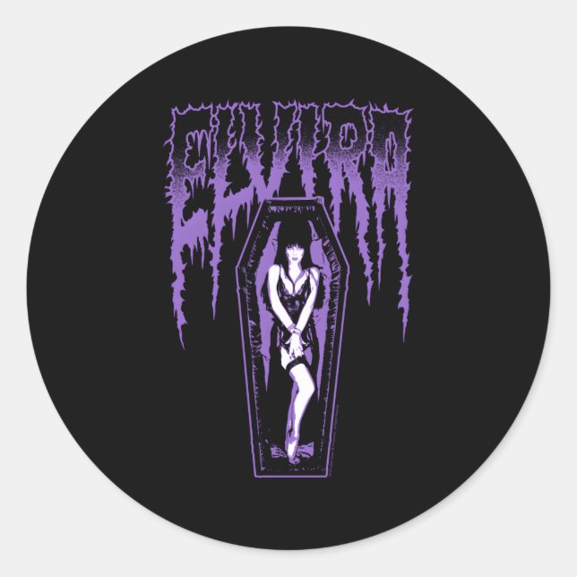 Sticker Rond Elvira Maîtresse Du Nom Foncé Purple Coffin (Devant)