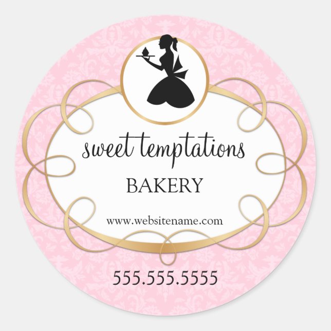 Sticker Rond Emballage de la petite-dame Silhouette et de la bo (Devant)