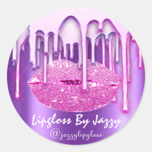 Sticker Rond Emballage de maquillage rose violet de goutte