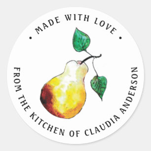 Sticker Rond Emballage de poires rétro cadeau de cuisine illust