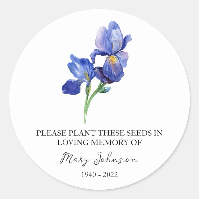 Sticker Rond Emballage de semences funéraires Iris Memorial (Devant)