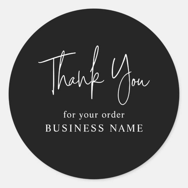 Sticker Rond Emballage minimal de Merci noir blanc d'entreprise (Devant)